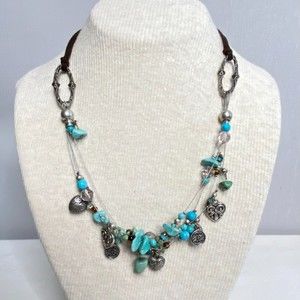 Coldwater Creek Necklace Native American Western Four Strand Nuggets And Charms